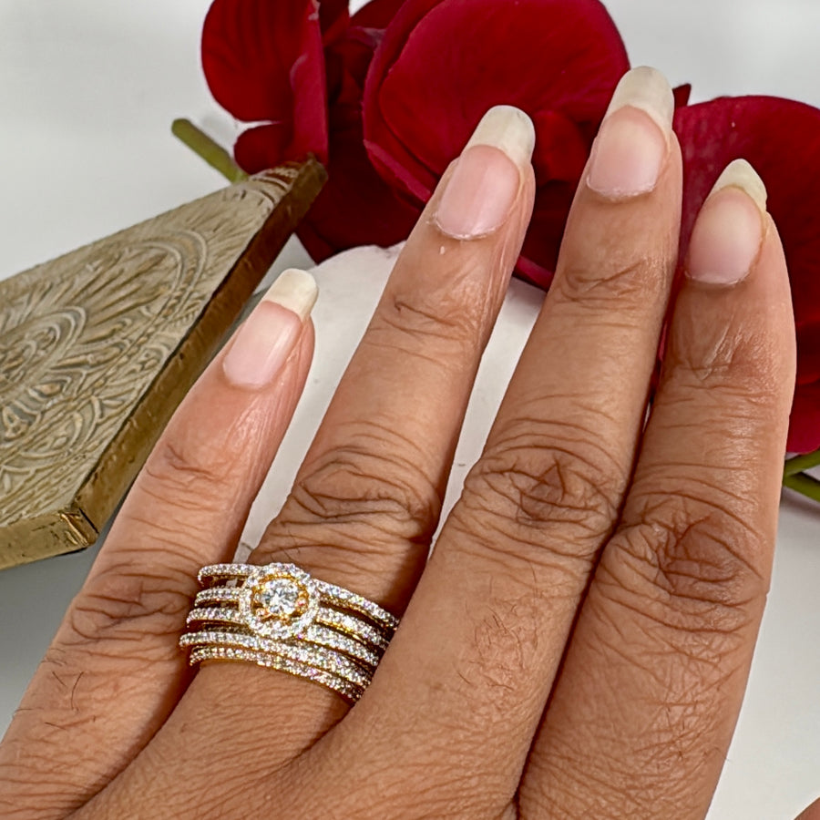 Clear Italian Cubic Zirconia Gold Plated Adjustable Finger Ring