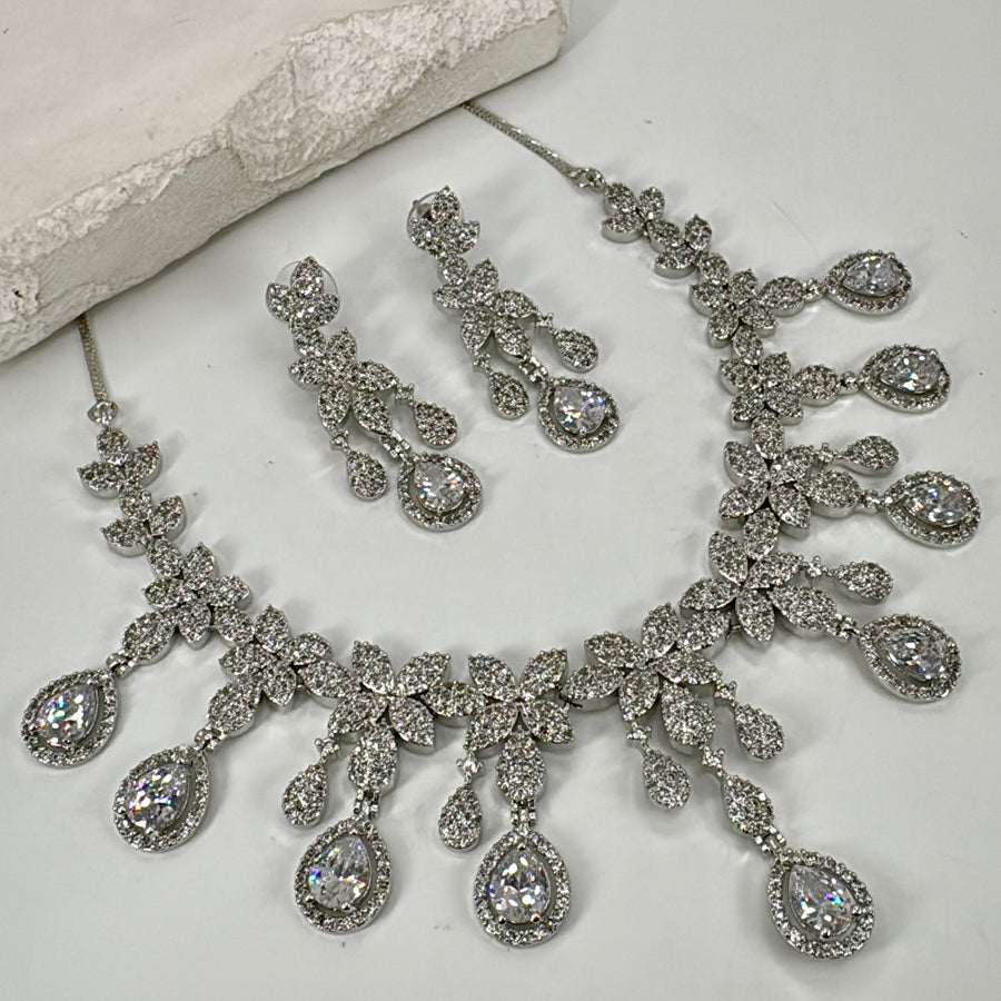 Clear Nano Setting American Diamonds Cubic Zirconia Necklace Set