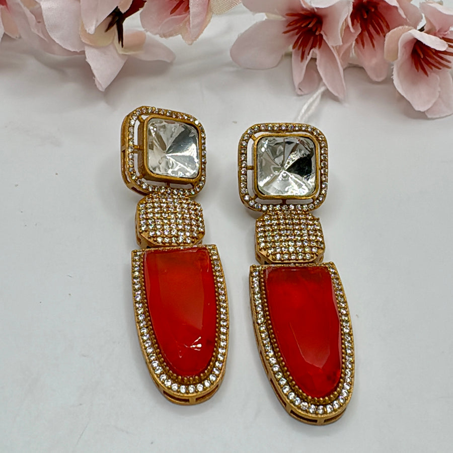 Red Doublet & Moissanite Earrings