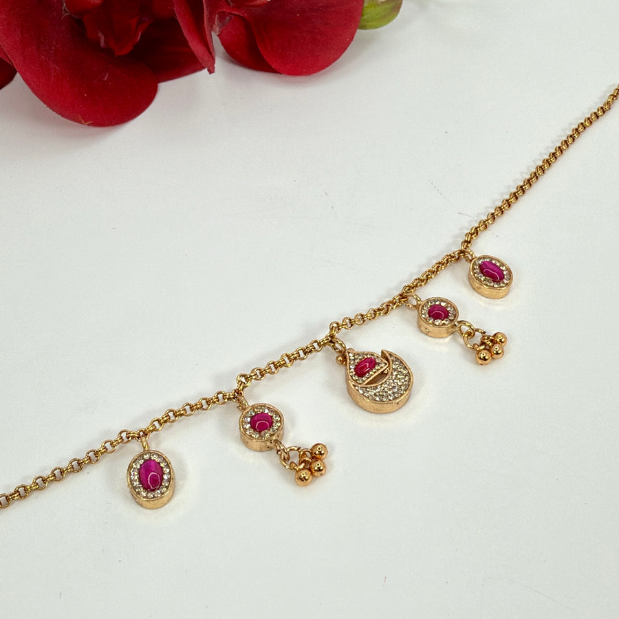 Ruby Antique Gold Charms Anklet