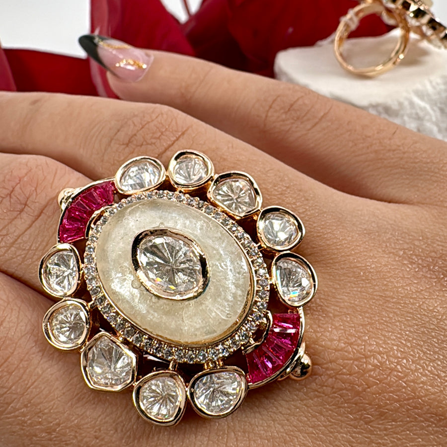 Ruby Invisible Setting MOP Adjustable Finger Ring
