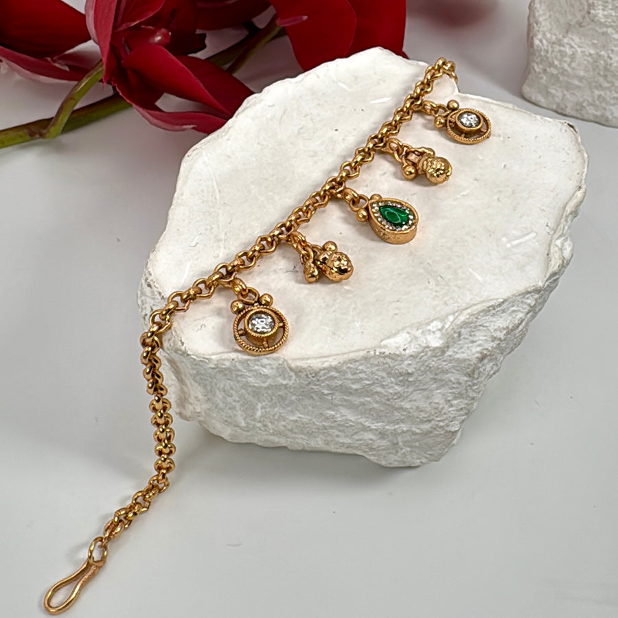 Green Charms Antique Gold Kundan Flexible Bracelet
