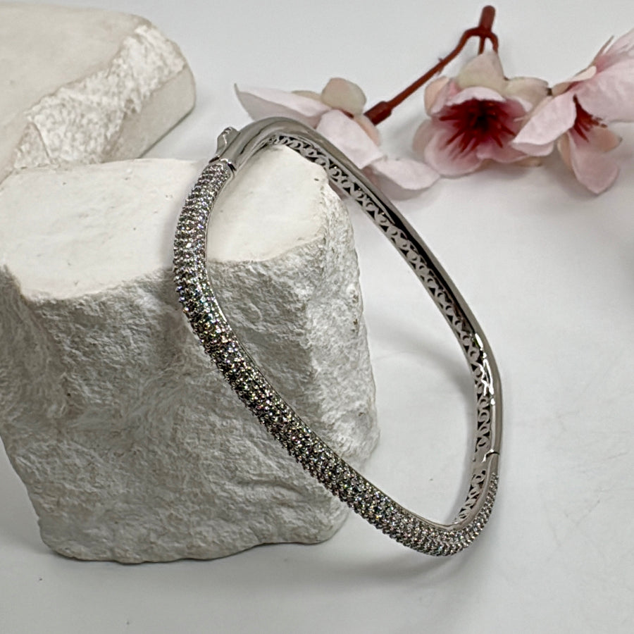 Clear Italian Cubic Zirconia American Diamonds Square Openable Bangle( Fits Size 2.2-2.6)