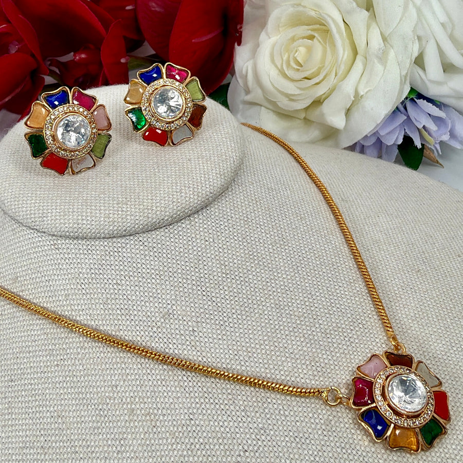 Multi Jadau Moissanite Pendant Necklace Set