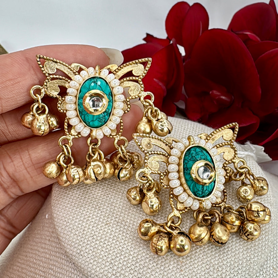 Turquoise Silver Lookalike Lightweight Stud Earrings