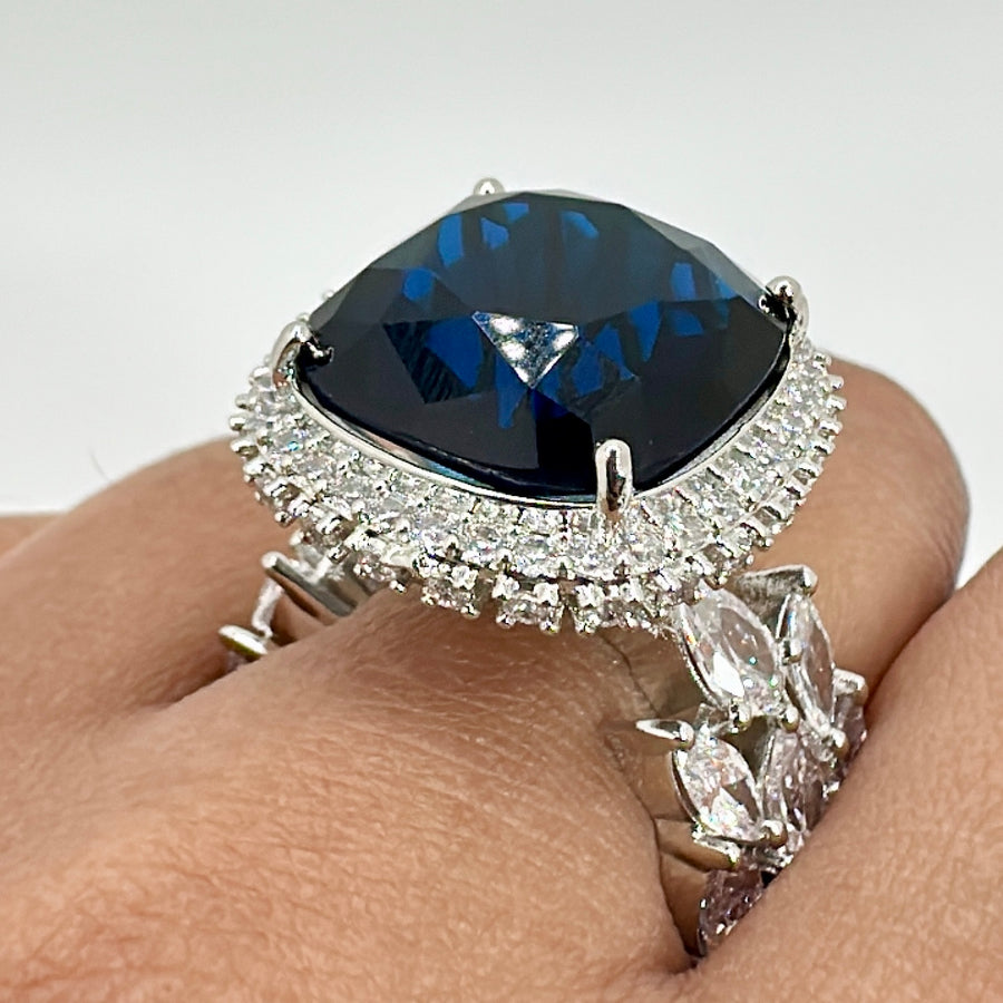 Blue American Diamonds/CZ Adjustable Finger Ring