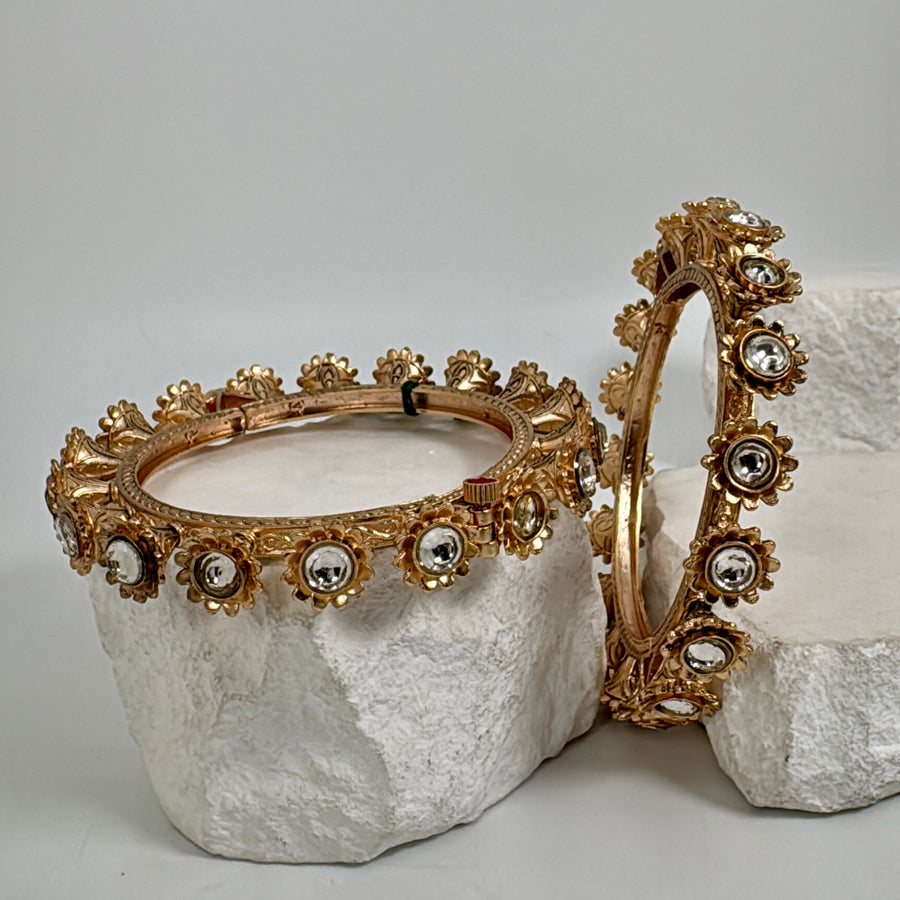 Clear Kundan Pacheli Openable Bangle Pair(Size 2.4)