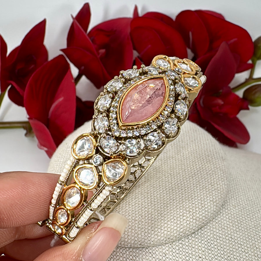 Pink Moissanite Openable Bangle(Fits Size 2.2 to 2.6)