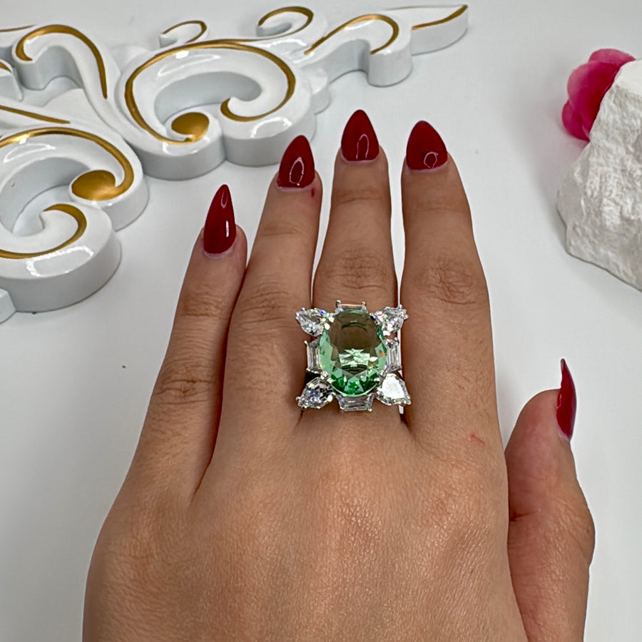 Mint American Diamonds CZ Adjustable Finger Ring