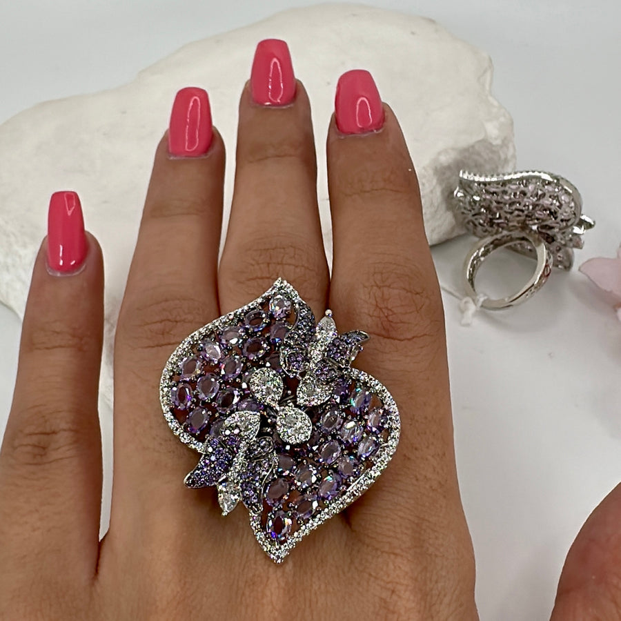 Lilac Invisible Setting American Diamonds Cubic Zirconia Adjustable Finger Ring