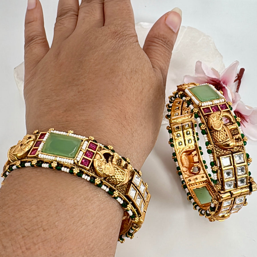 Mint Jadau Antique Gold Openable Bangle Pair(Size 2.4)
 2.4