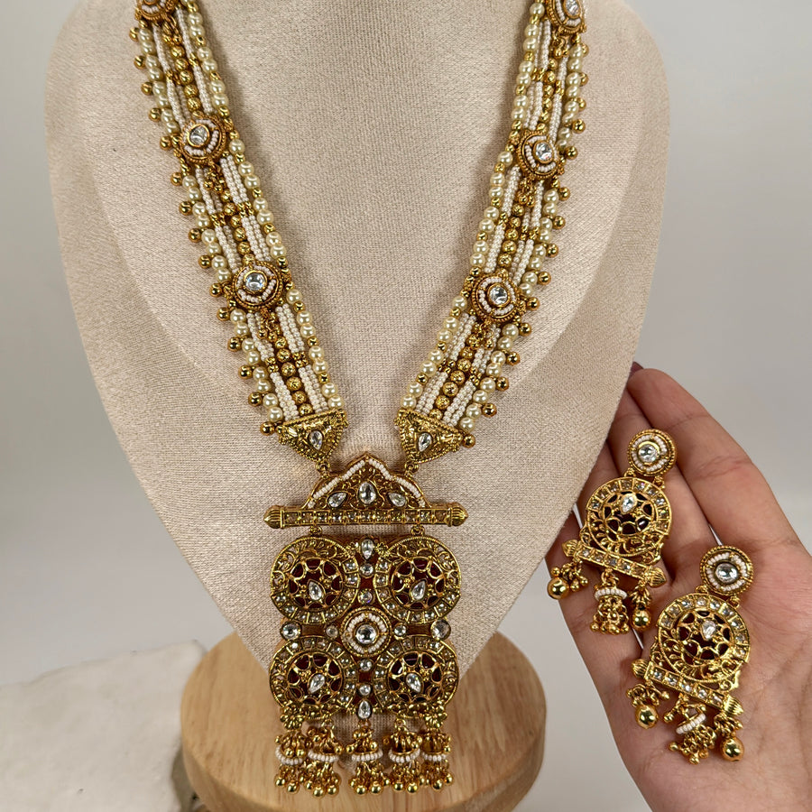 Ruby Pearls Rajwadi Antique Gold Long NecklaceSet