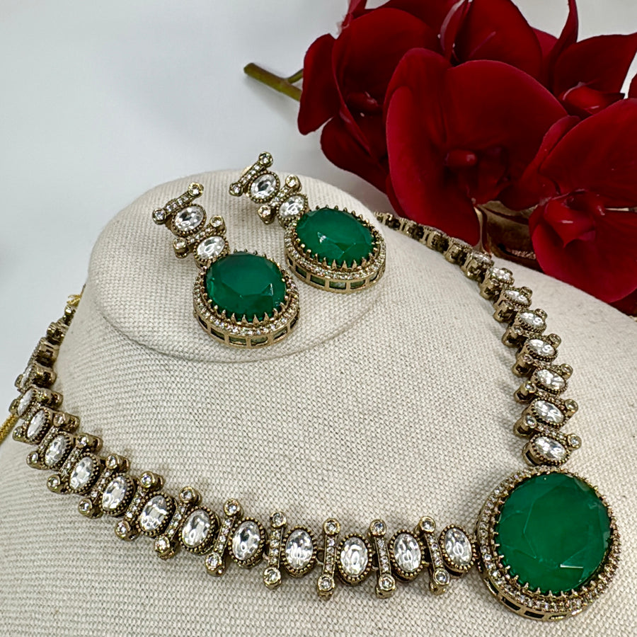 Green Doublet Moissanite Single Layer Necklace Set