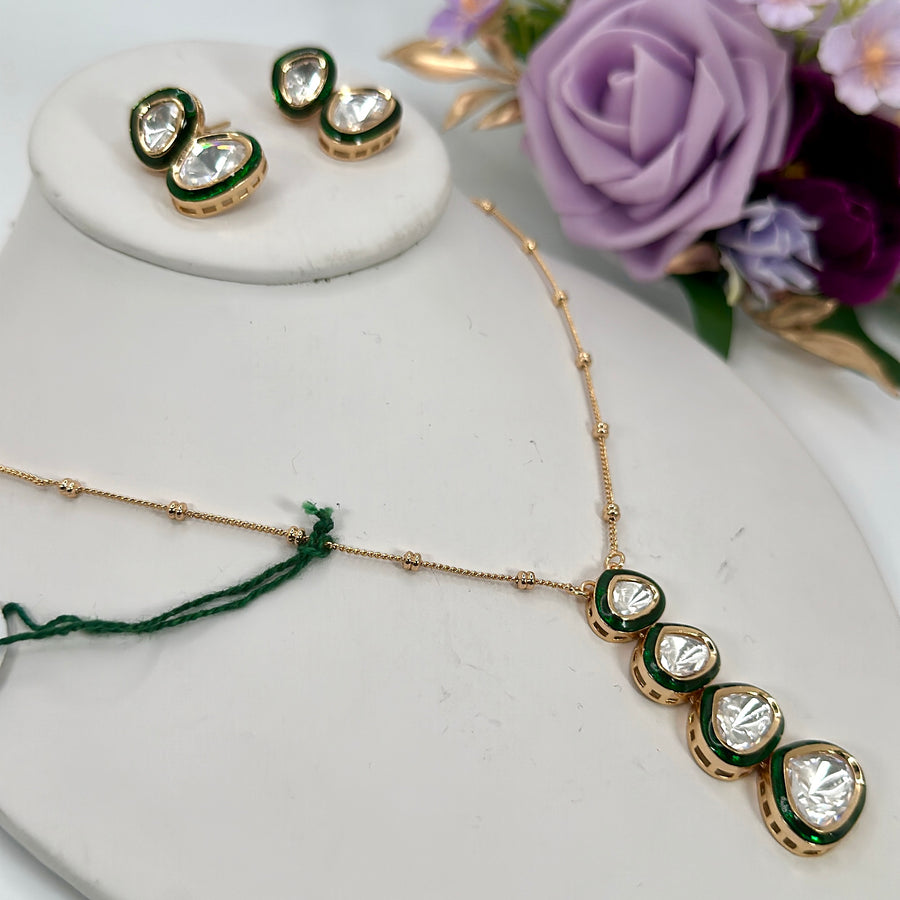 Green Meenakari Uncut Kundan Pendant Necklace Set