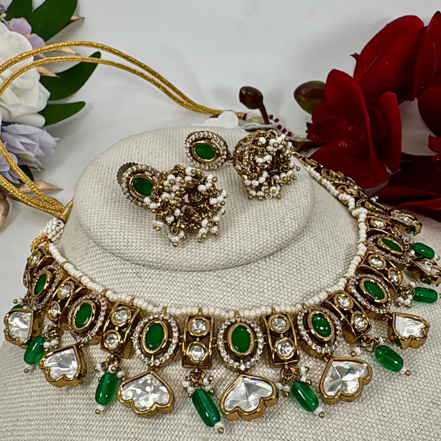 Green Polki Necklace Set