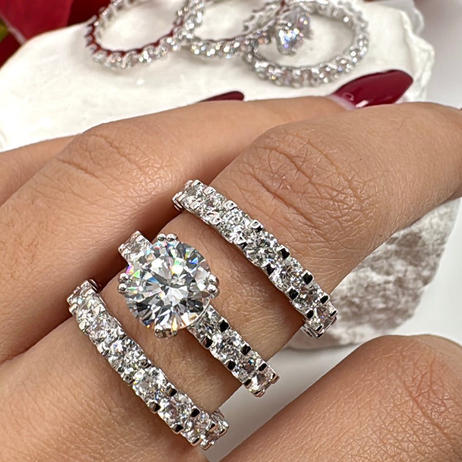 Clear Italian Cubic Zirconia 3 Stackable Finger Rings (Size 7)