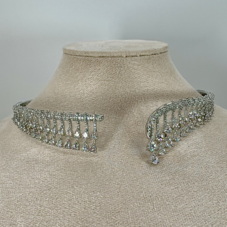 Clear AAA Cut Cubic Zirconia Rhodium Plated Chic Collar Choker Necklace Set