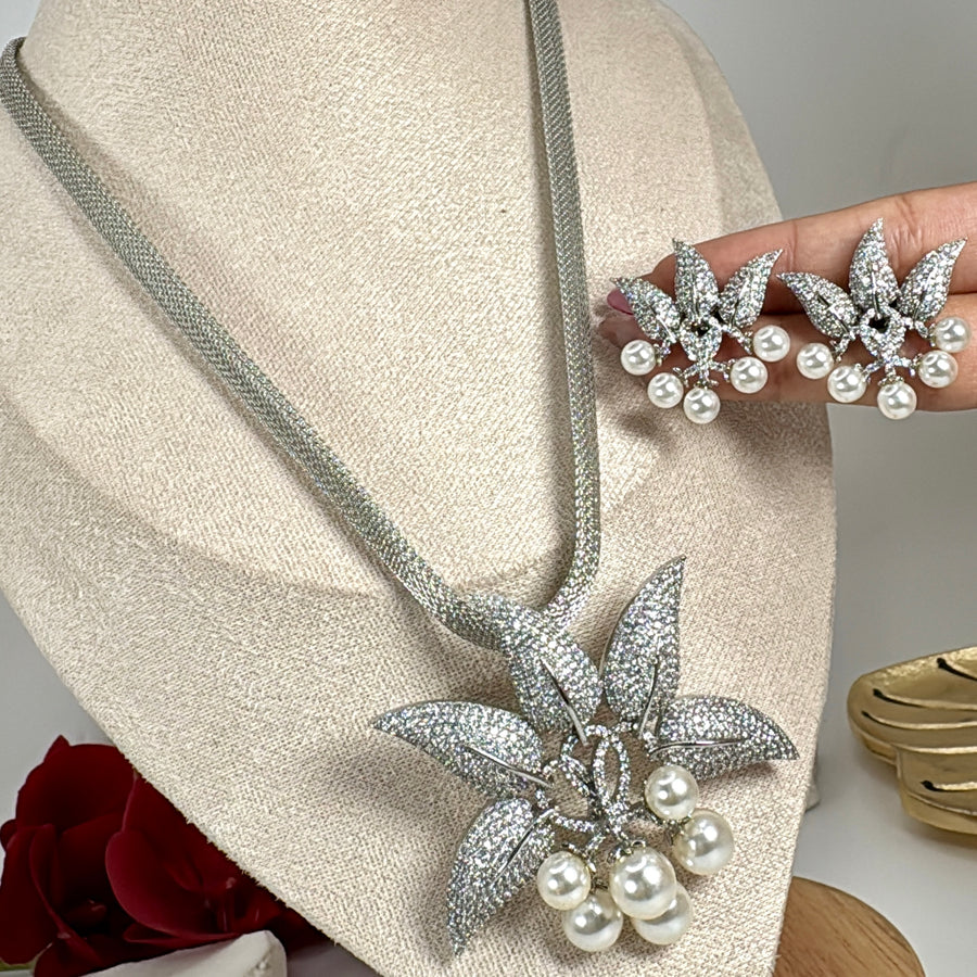 Clear Nano Setting AAA Cut Cubic Zirconia Statement Pendant Necklace Set