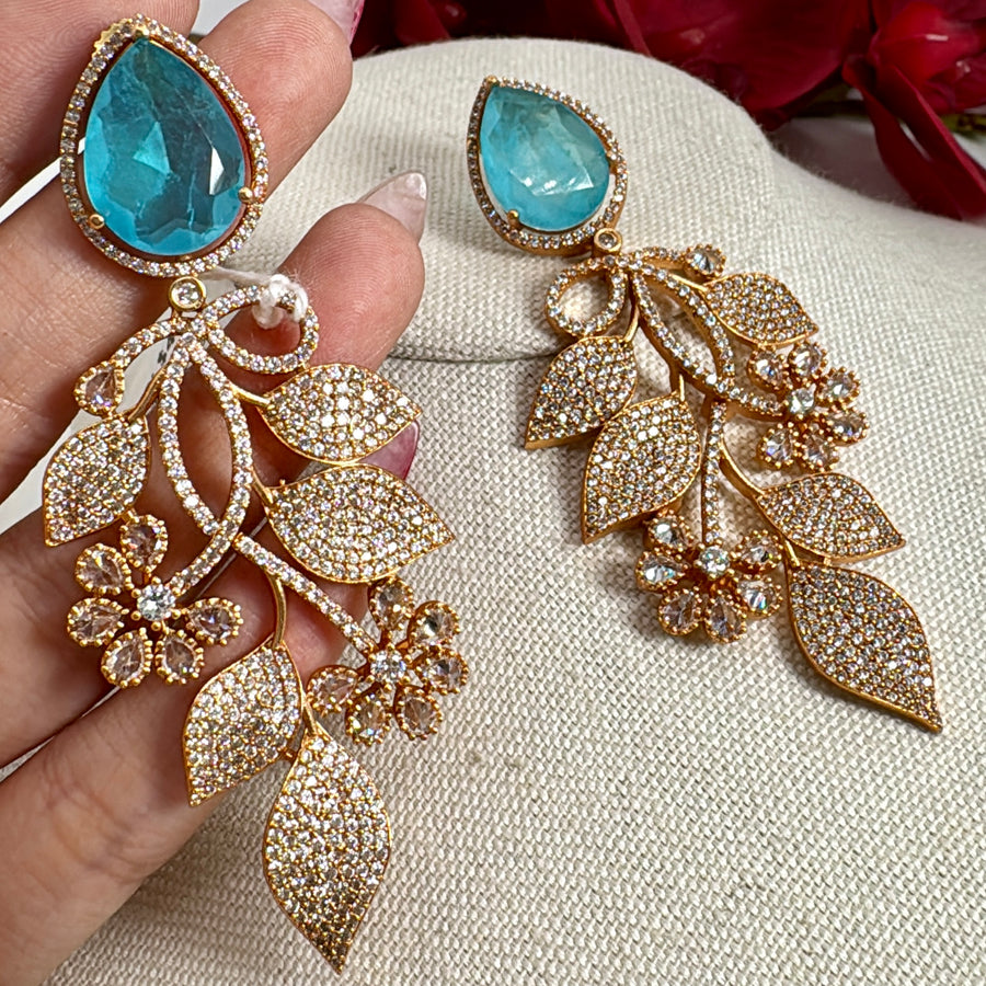 Turquoise Doublet Moissanite Statement Earrings ( Length Approx. 3.5 inches)