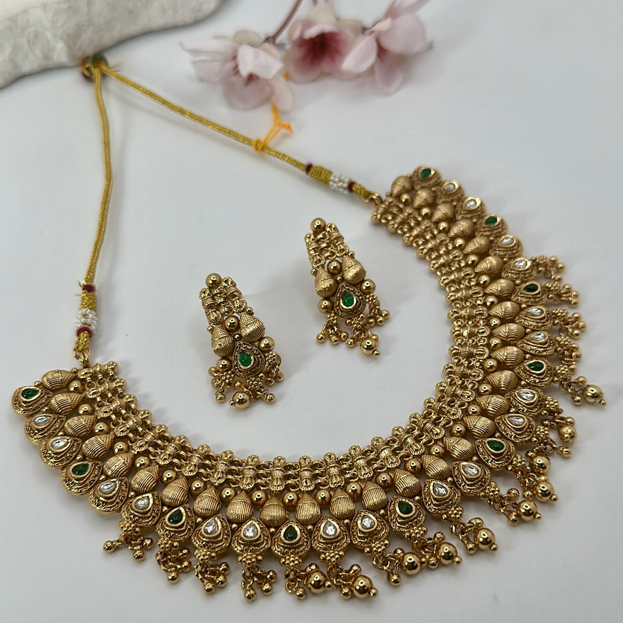 Multi Antique Gold Kundan Necklace Set
