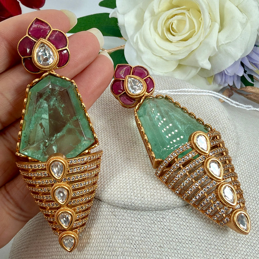 Mint Doublet Jadau Moissanite Earrings