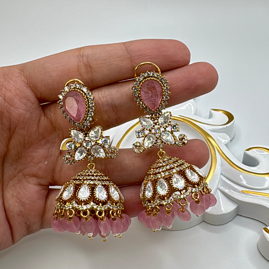 Pink Moissanite Kundan Jhumka