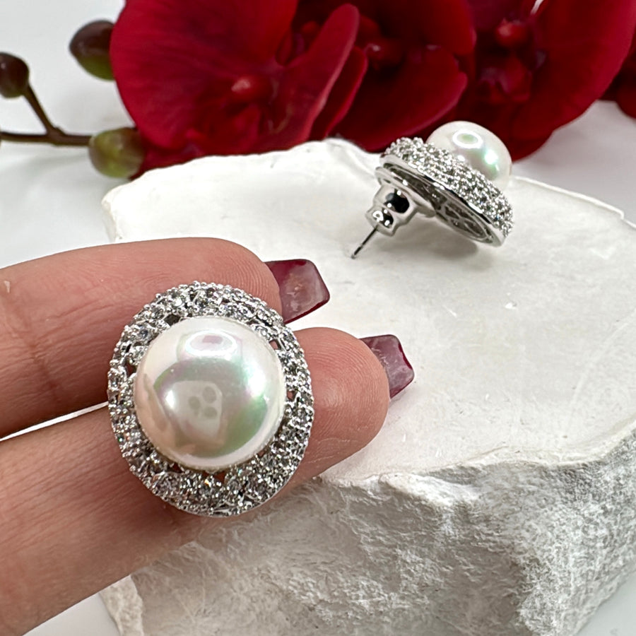 Clear Pearl Italian Cubic Zirconia Stud Earrings