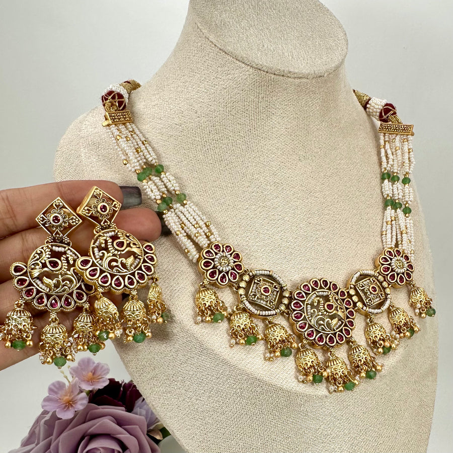 Ruby Kemp Jadau Antique Gold NecklaceSet