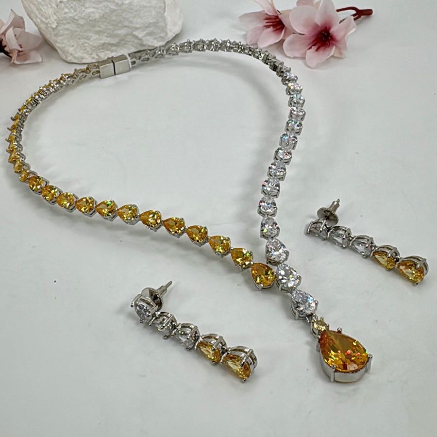 Yellow American Diamonds Cubic Zirconia Collar Necklace Set