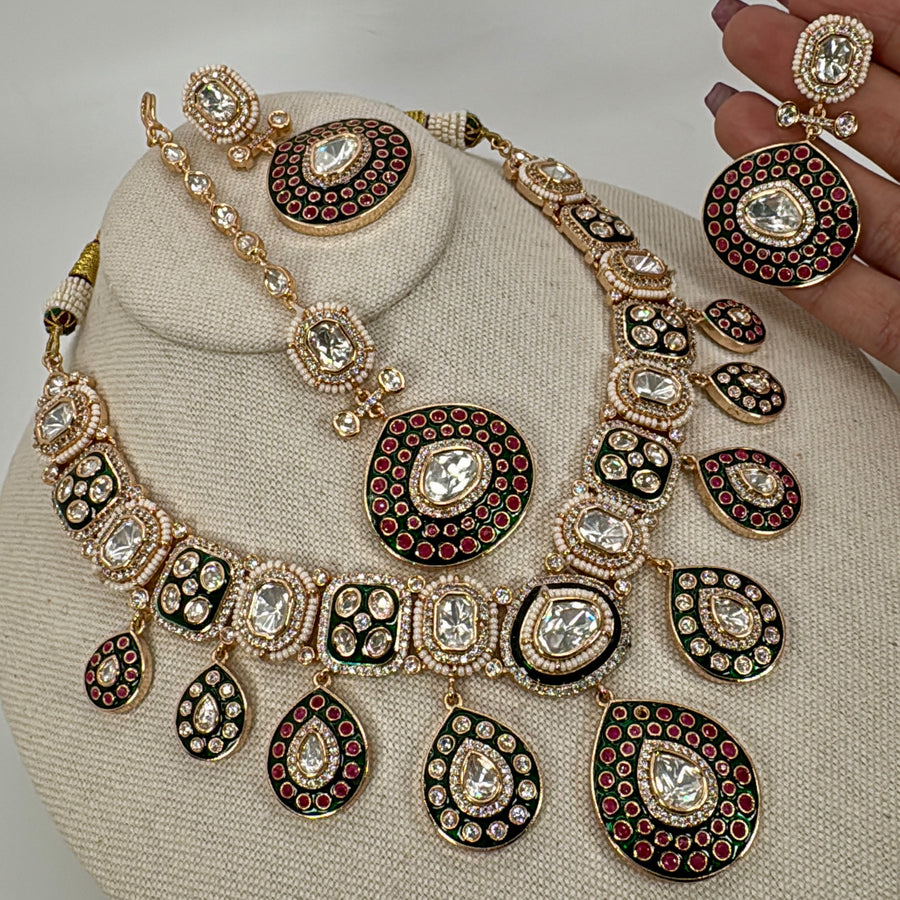 Multi Jadau Polki Bridal Necklace Set