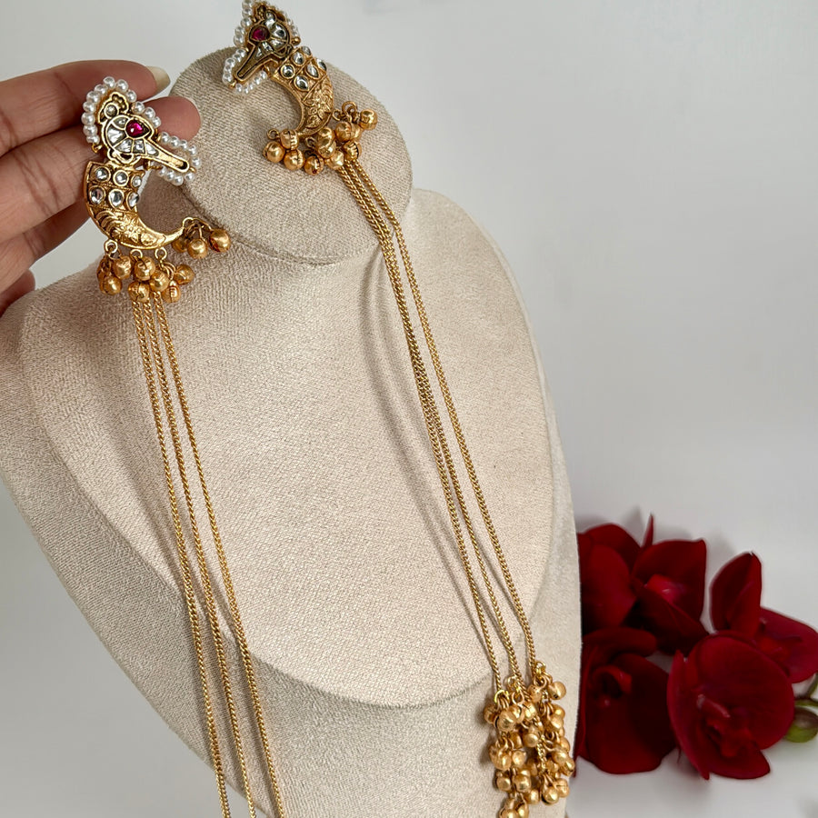 Ruby Clear Silver Lookalike Gold Kashmiri Earrings