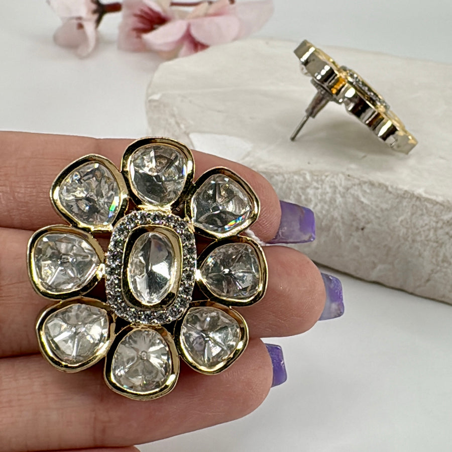Clear Kundan Stud Earrings