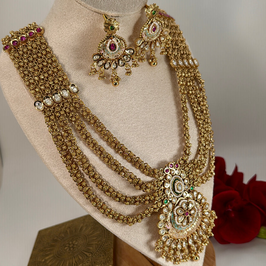 Multi Meenakari Enamel Gold Looking Long Necklace Set