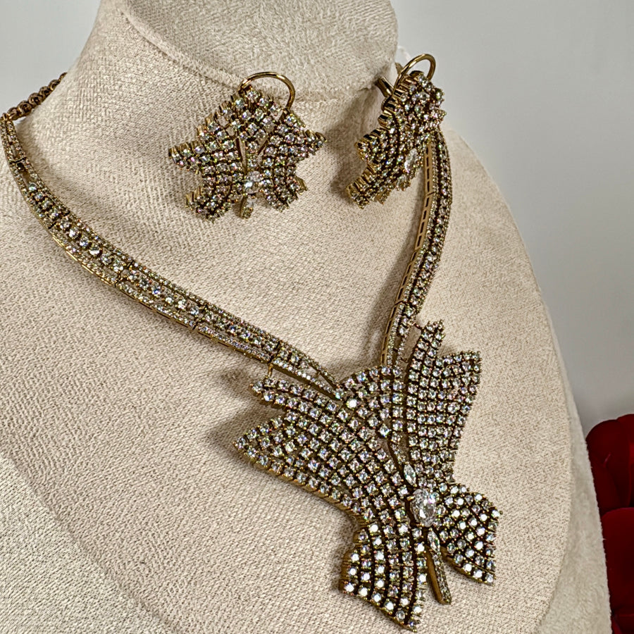 Clear Gold Finish Cubic Zirconia Necklace Set