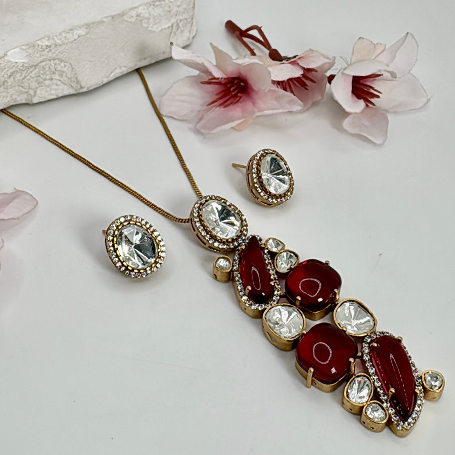 Ruby Kundan Pendabt Necklace Set
