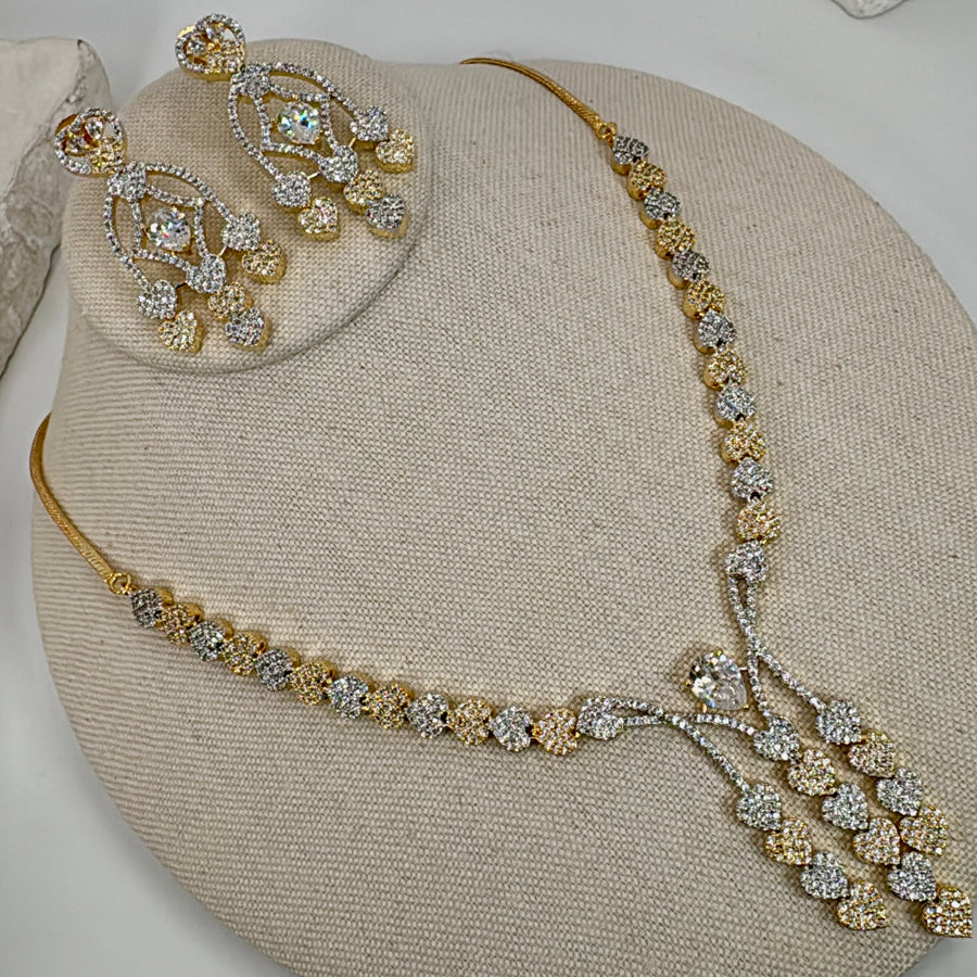 Clear AAA Cut Cubic Zirconia 24 Carat Gold Plated Necklace Set