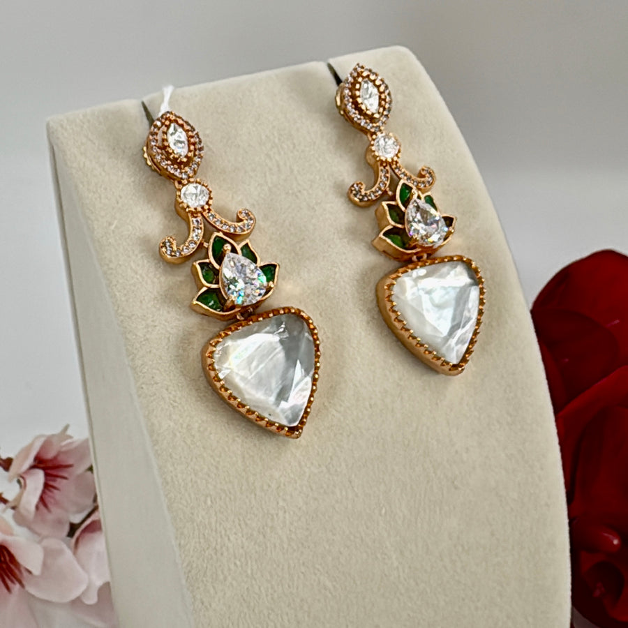 MOP & Green Jadau Moissanite Earrings