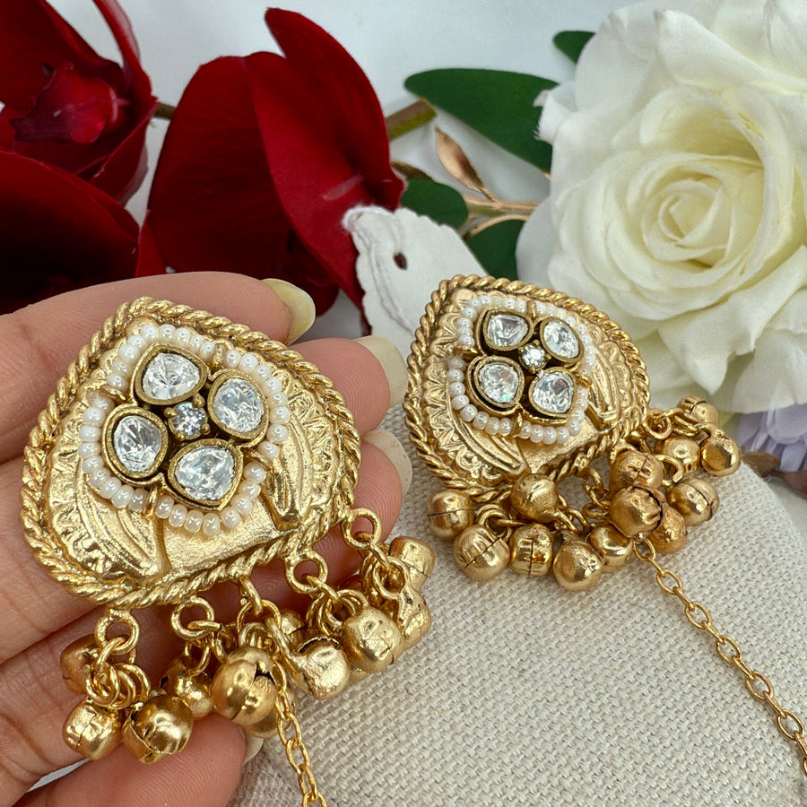 Clear Silver Lookalike Moissanite Jhumka Kashmiri Earrings