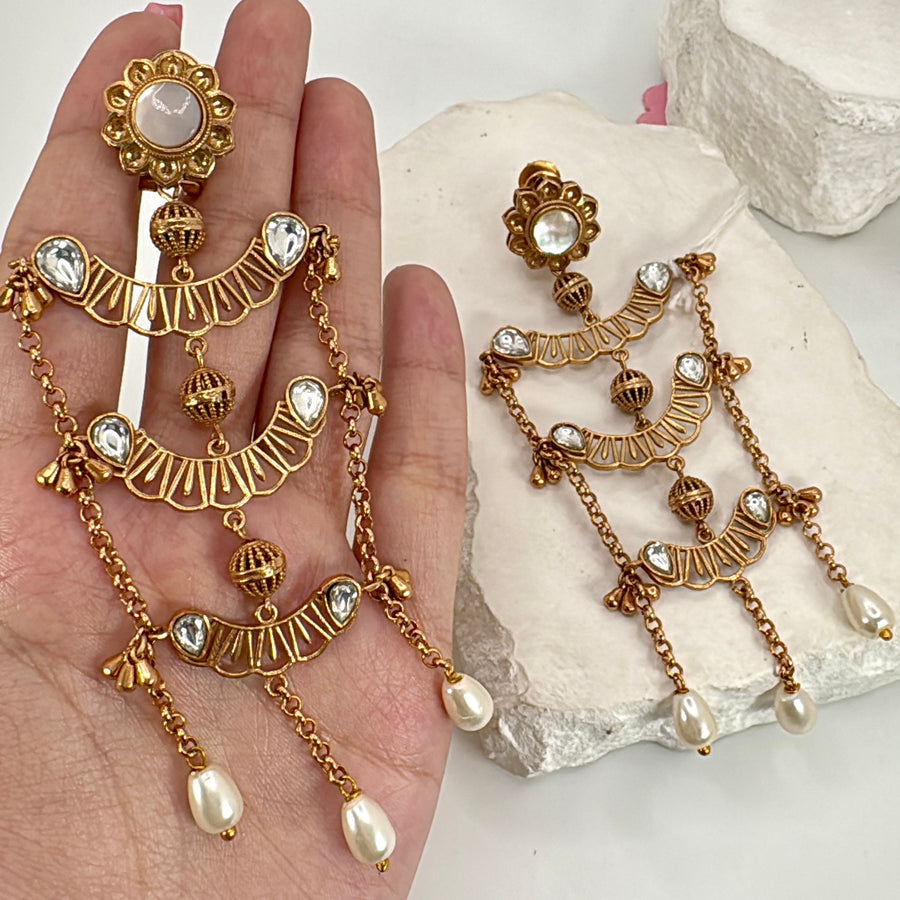 Clear Pearl Silver Lookalike Apala Inspired Earrings
