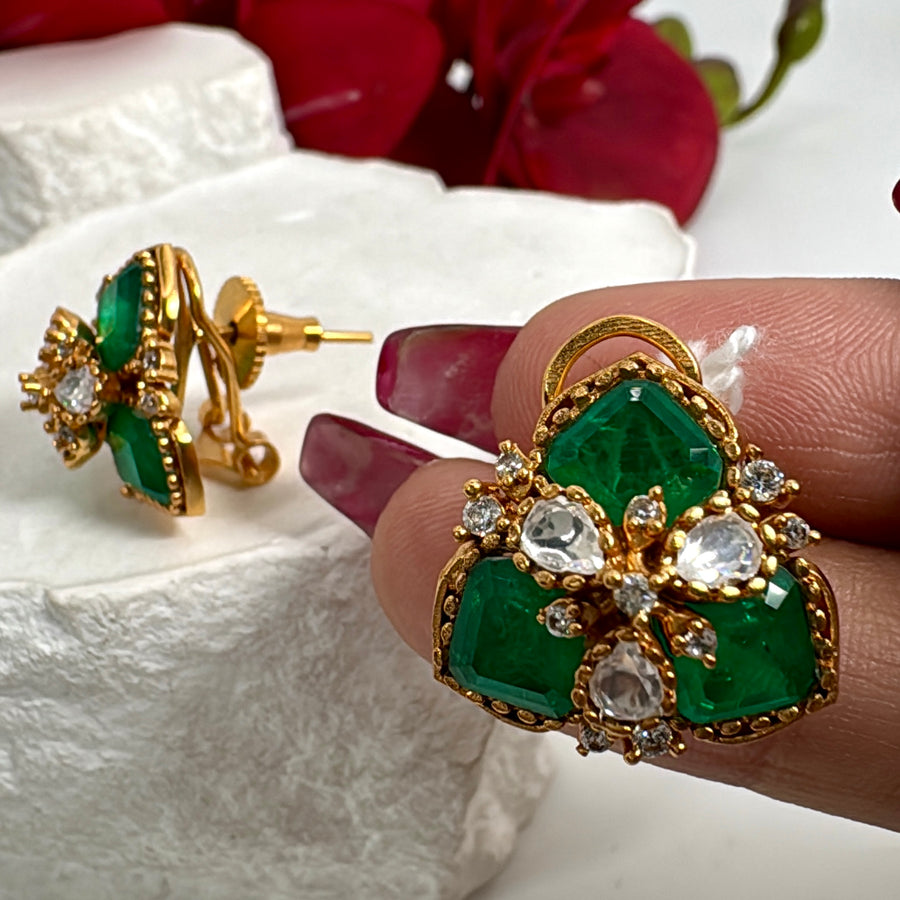 Green Doublet Moissanite Dainty Stud Earrings