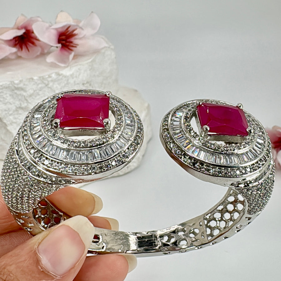 Ruby Cubic Zirconia American Diamonds Openable Bangle/Bracelet(Fits Size 2.6-2.8)