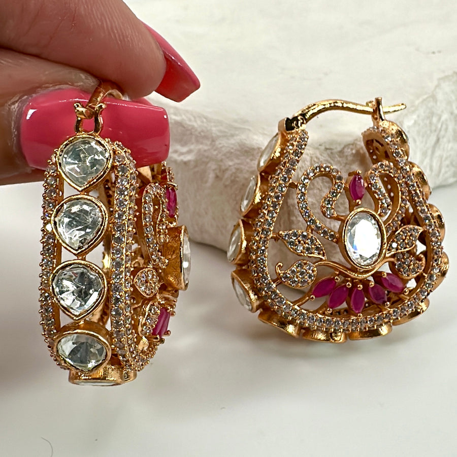 Ruby Moissanite Hoop Earrings