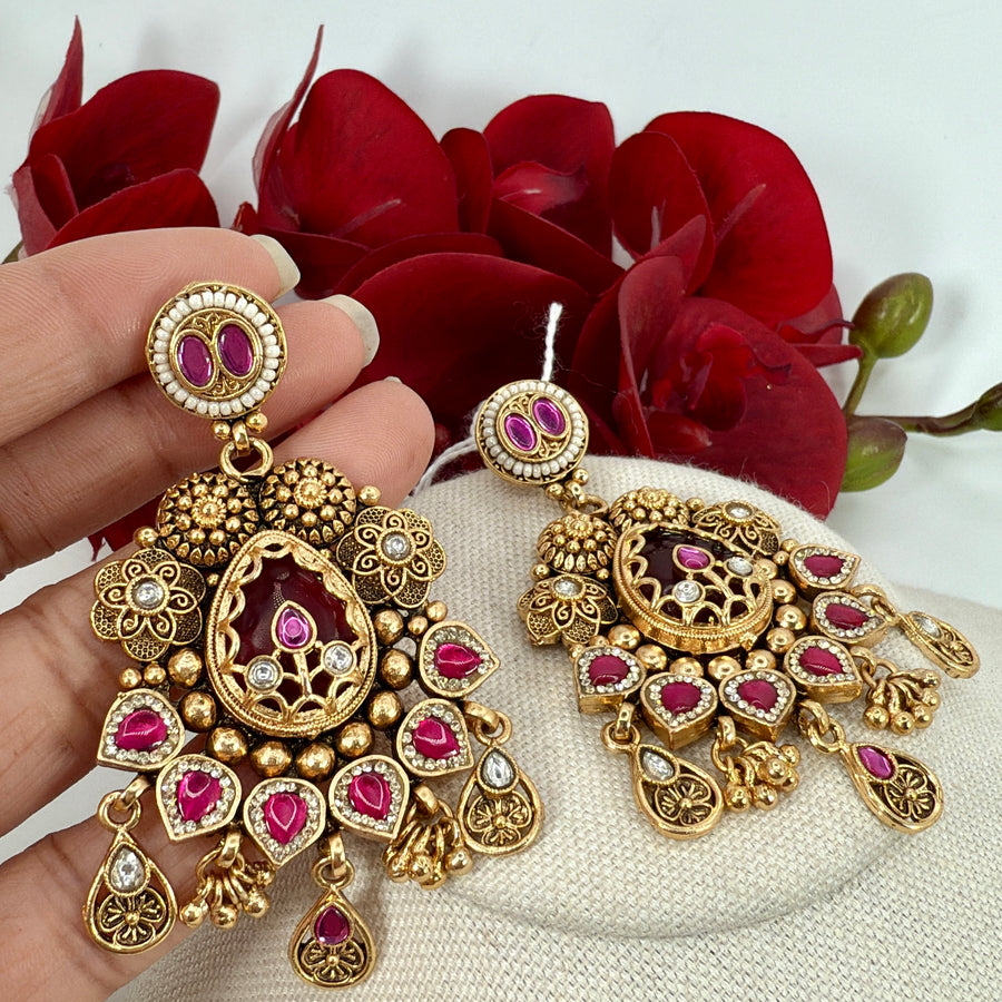 Ruby Antique Gold Earrings