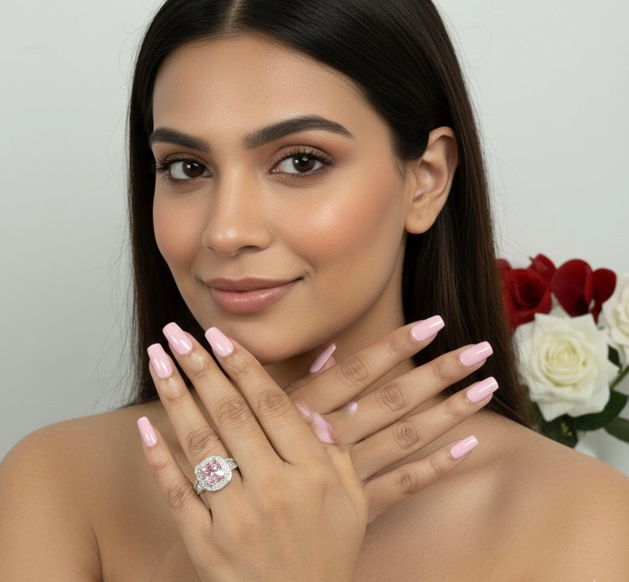 Pink Italian AAA Cut American Diamonds Adjustable Finger Ring