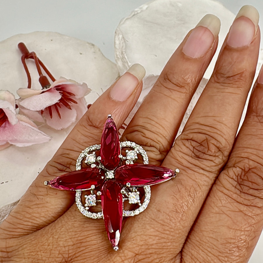 Ruby Cubic Zirconia American Diamonds Adjustable Finger Ring