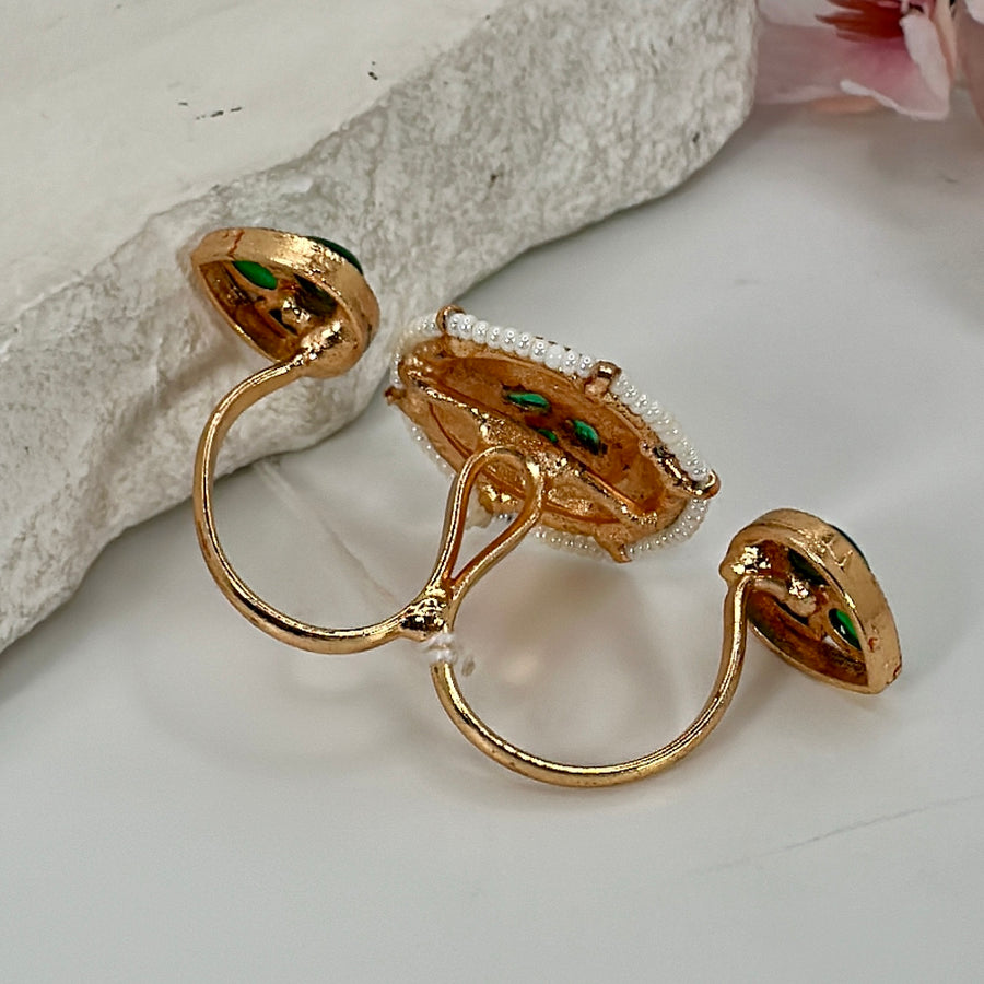 Green Meenakari Two Finger Adjustable Finger Ring