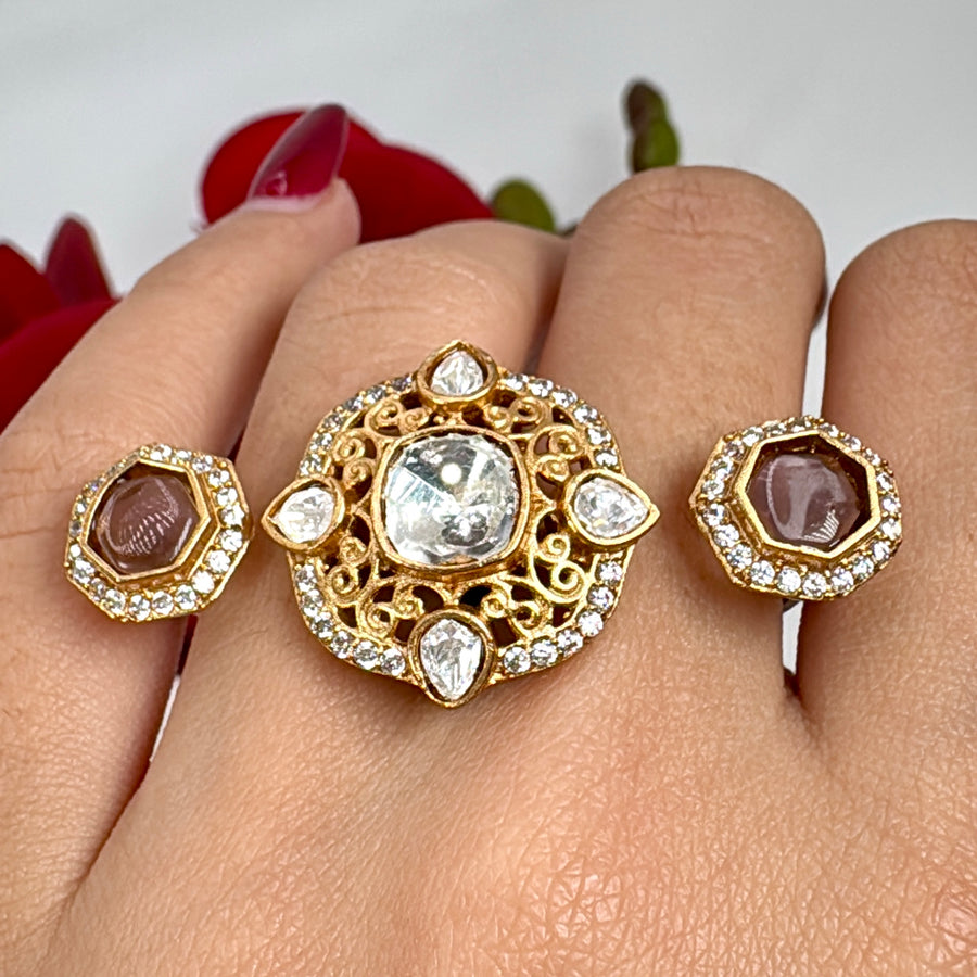 Purple Amethyst & Moissanite Two Finger Ring