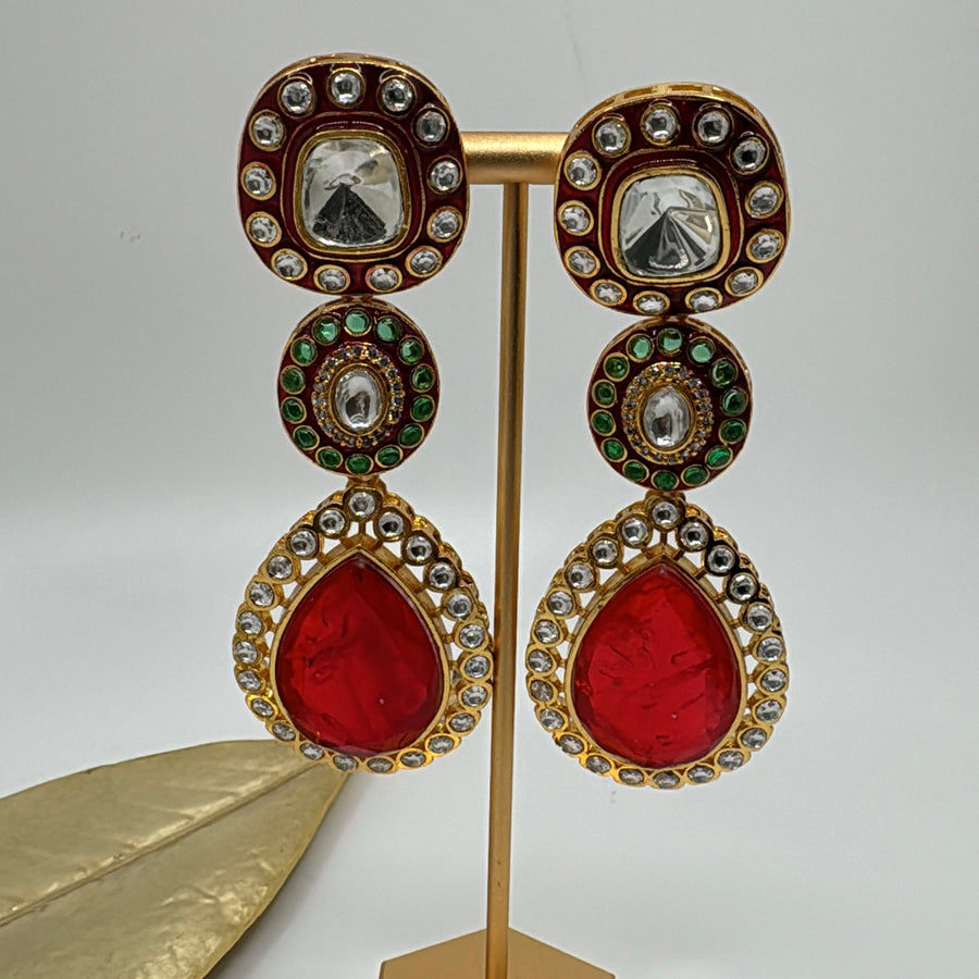 Ruby & Green Statement Kundan Earrings