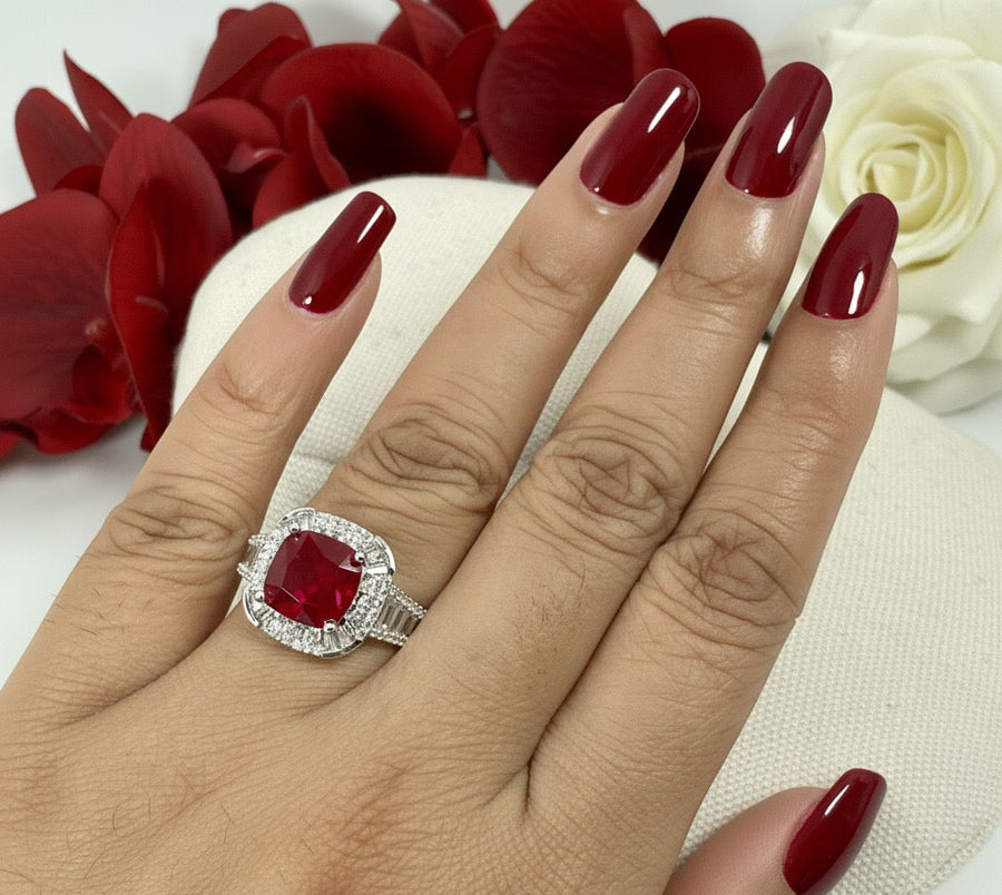 Ruby Italian AAA Cut American Diamonds Adjustable Finger Ring