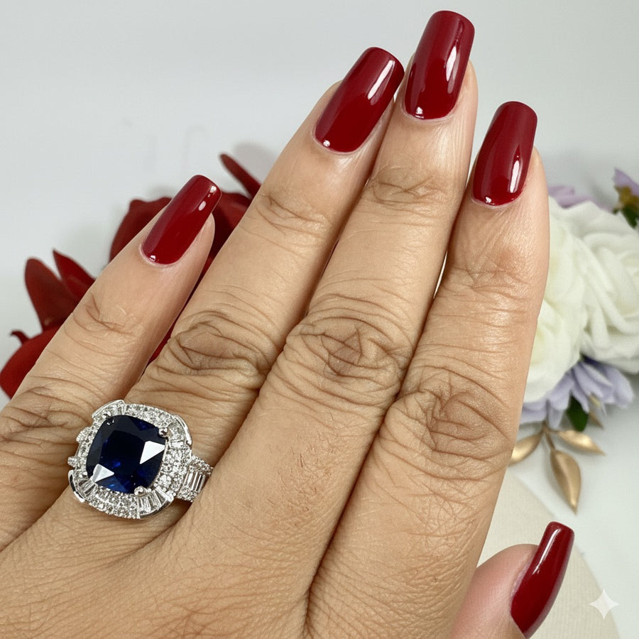 Blue Italian AAA Cut American Diamonds Adjustable Finger Ring